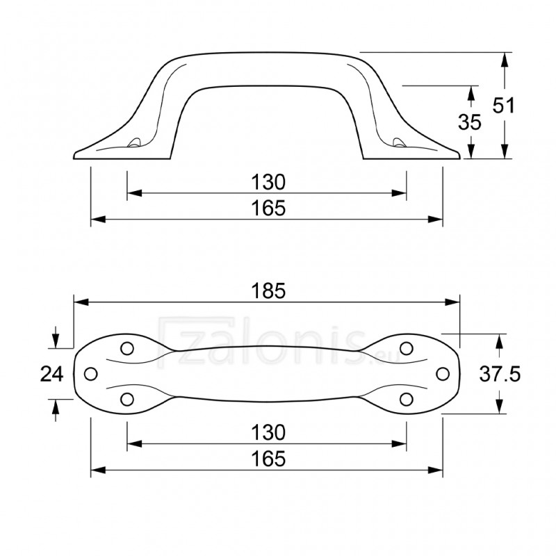 HANDLE WITH EXTERNAL SCREWS 185 / CHROME